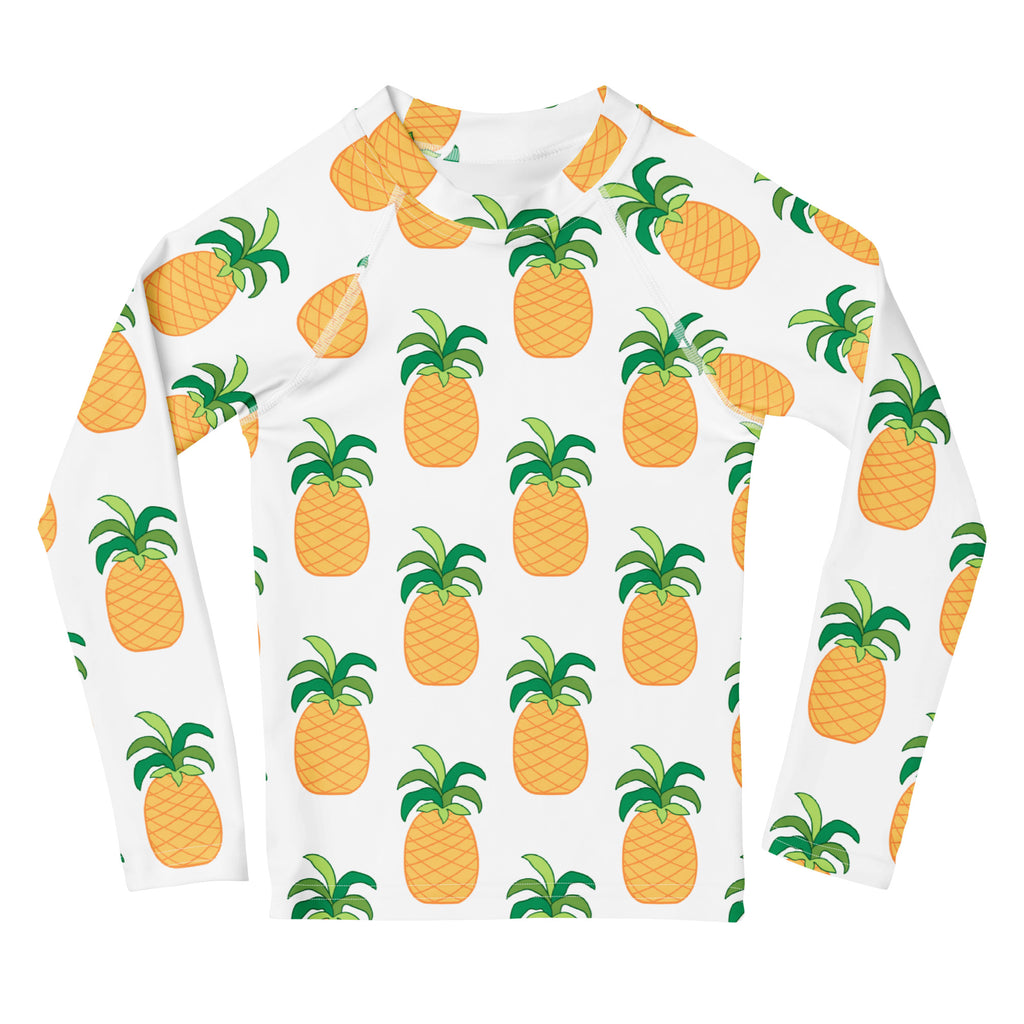 Kids Tropical Pineapple Long Sleeve Rash Guard Swim Shirt – Buttery Soft, Sun Safe UPF 50+ Protection, Quick Dry & 4-Way Stretch Comfort
