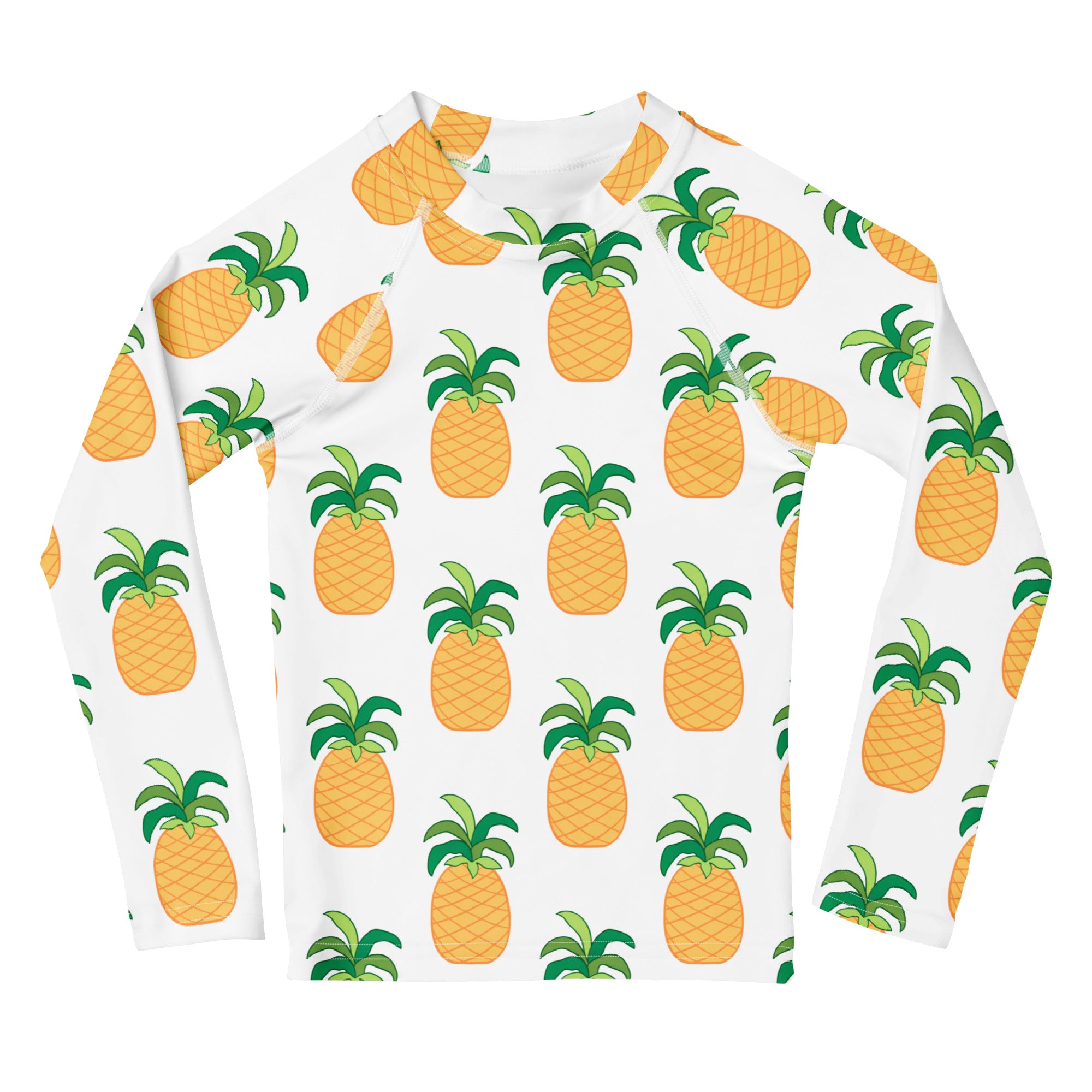 Kids Tropical Pineapple Long Sleeve Rash Guard Swim Shirt – Buttery Soft, Sun Safe UPF 50+ Protection, Quick Dry & 4-Way Stretch Comfort