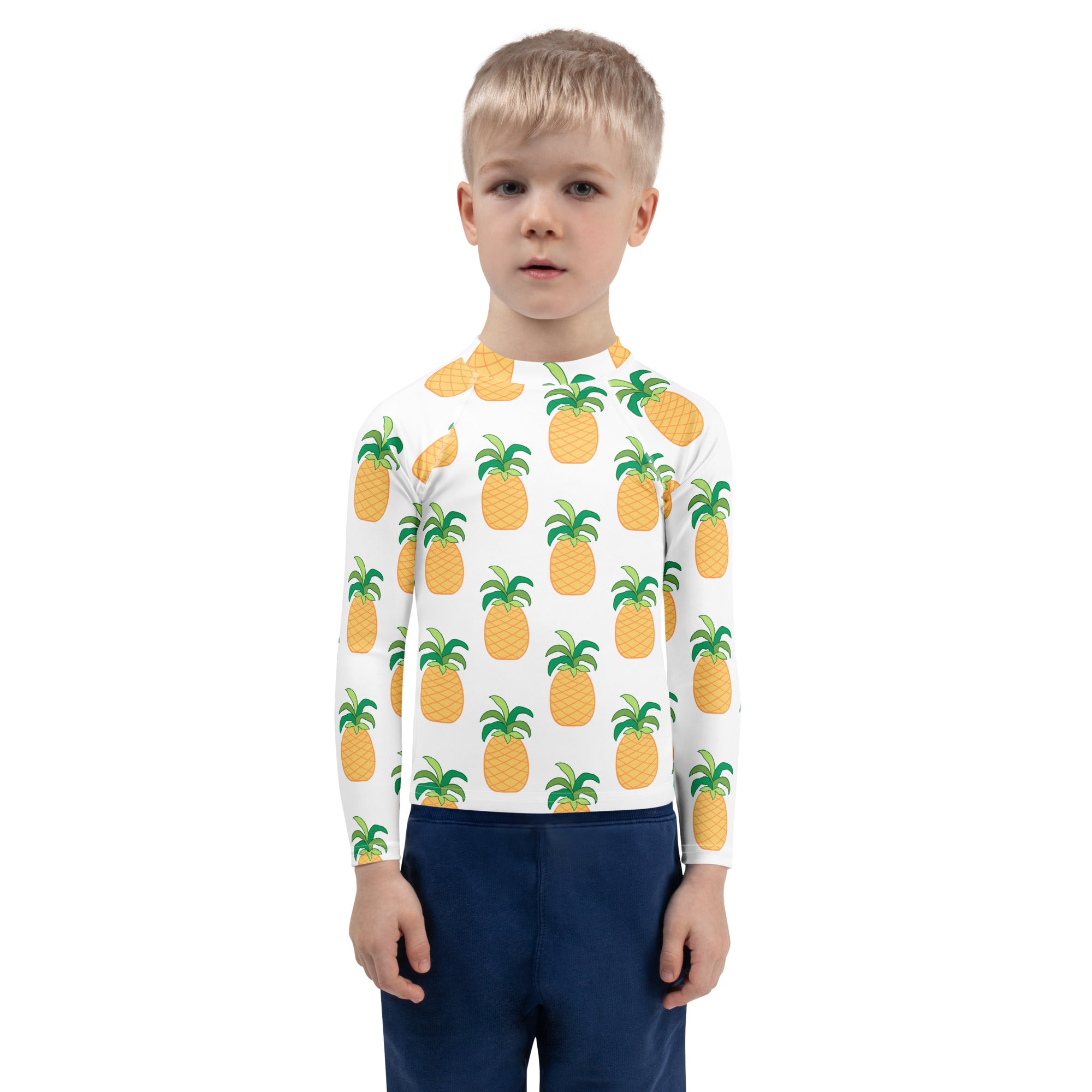 Kids Tropical Pineapple Long Sleeve Rash Guard Swim Shirt – Buttery Soft, Sun Safe UPF 50+ Protection, Quick Dry & 4-Way Stretch Comfort