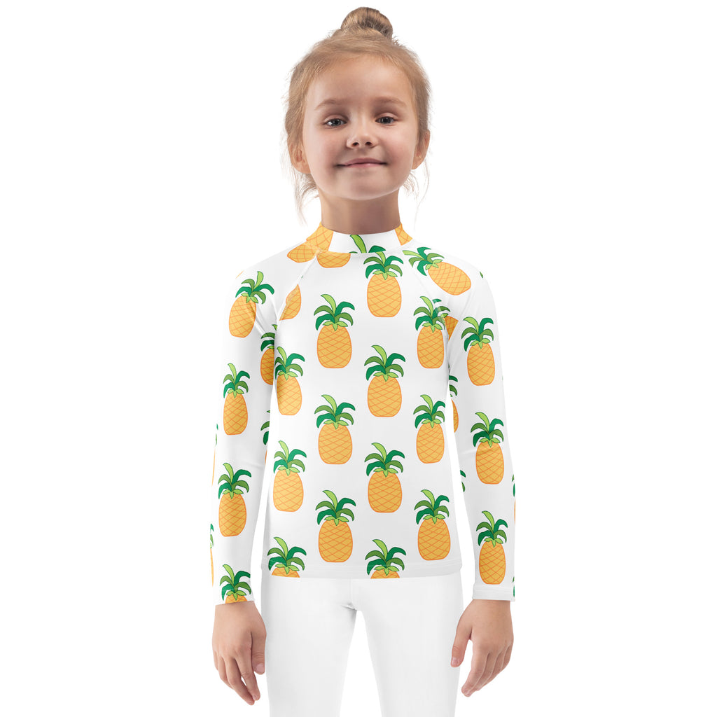 Kids Tropical Pineapple Long Sleeve Rash Guard Swim Shirt – Buttery Soft, Sun Safe UPF 50+ Protection, Quick Dry & 4-Way Stretch Comfort