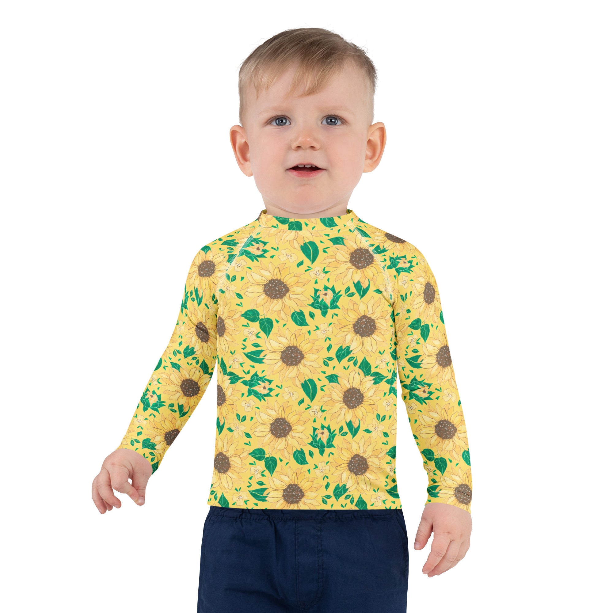 Kids Golden Sunflower Long Sleeve Rash Guard Swim Shirt – Buttery Soft, Sun Safe UPF 50+ Protection, Quick Dry & 4-Way Stretch Comfort