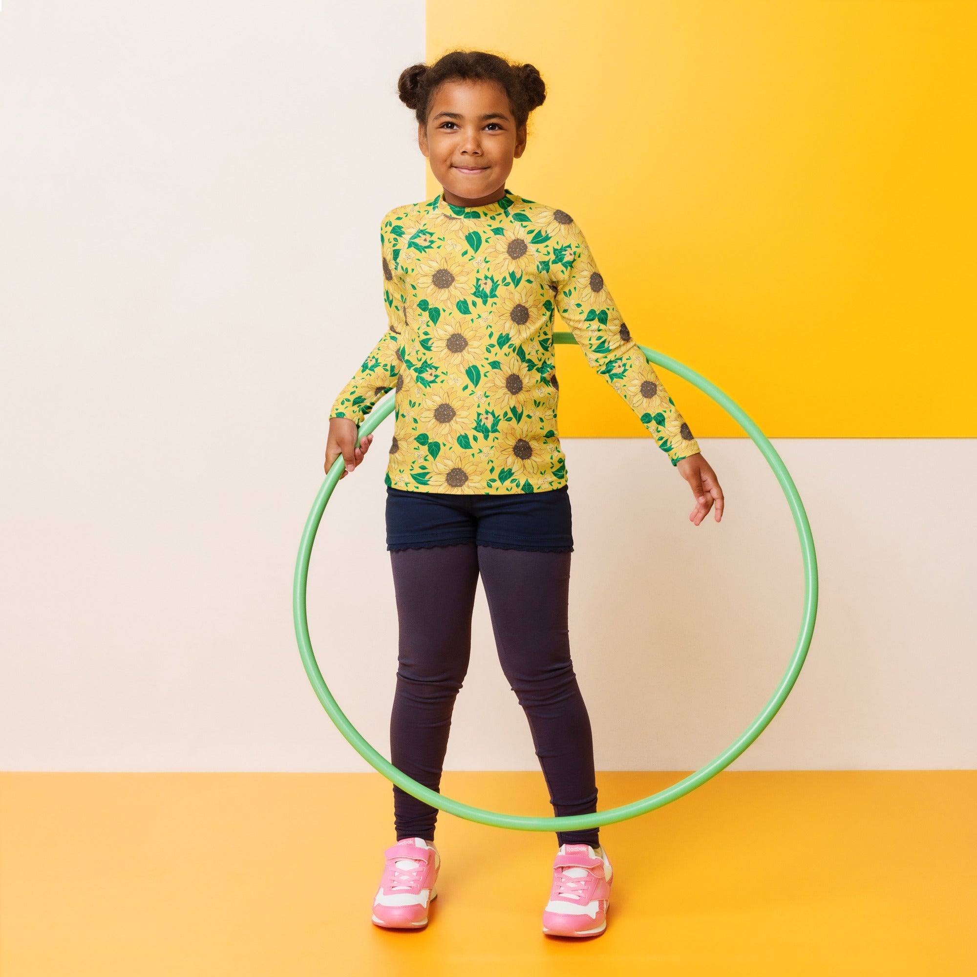 Kids Golden Sunflower Long Sleeve Rash Guard Swim Shirt – Buttery Soft, Sun Safe UPF 50+ Protection, Quick Dry & 4-Way Stretch Comfort