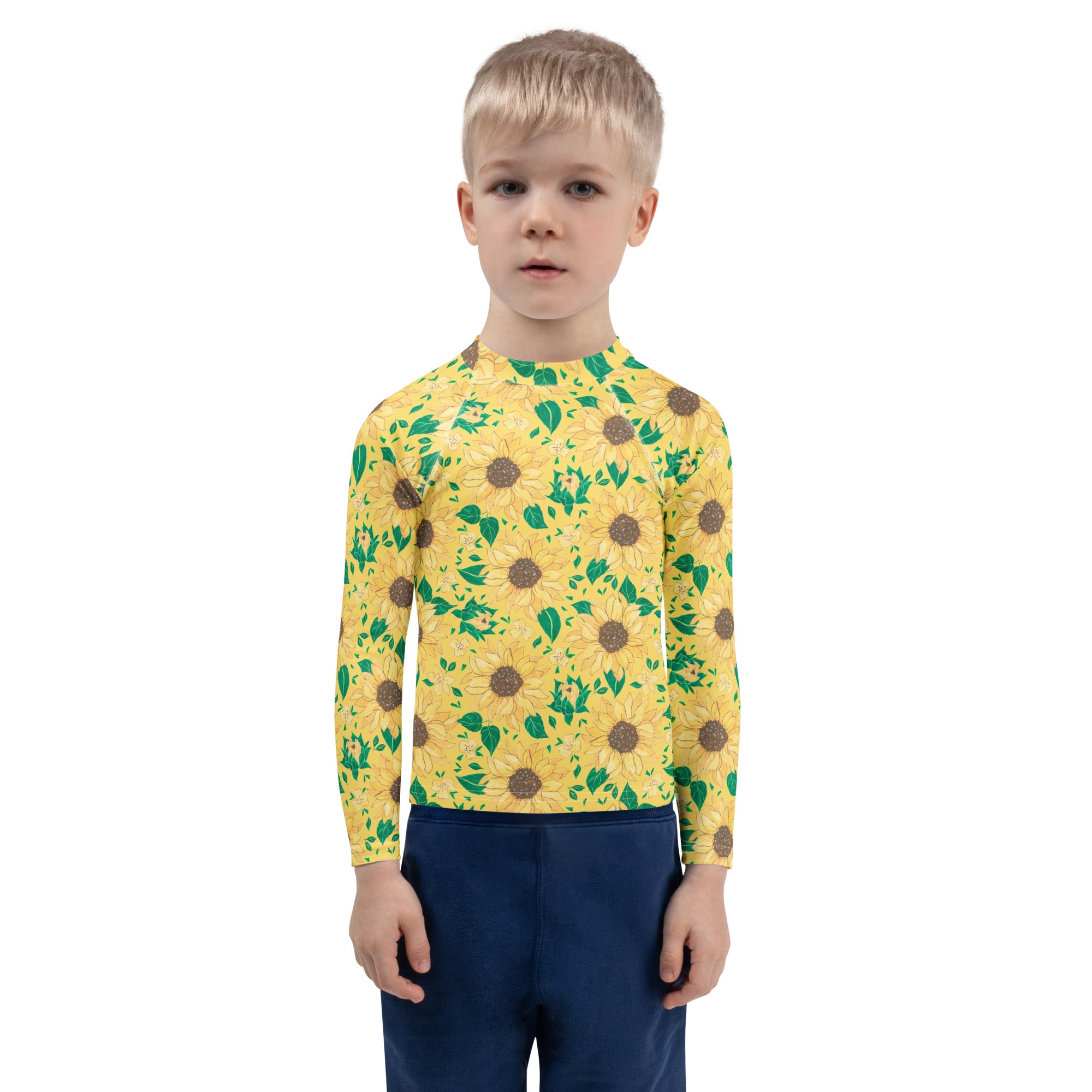 Kids Golden Sunflower Long Sleeve Rash Guard Swim Shirt – Buttery Soft, Sun Safe UPF 50+ Protection, Quick Dry & 4-Way Stretch Comfort