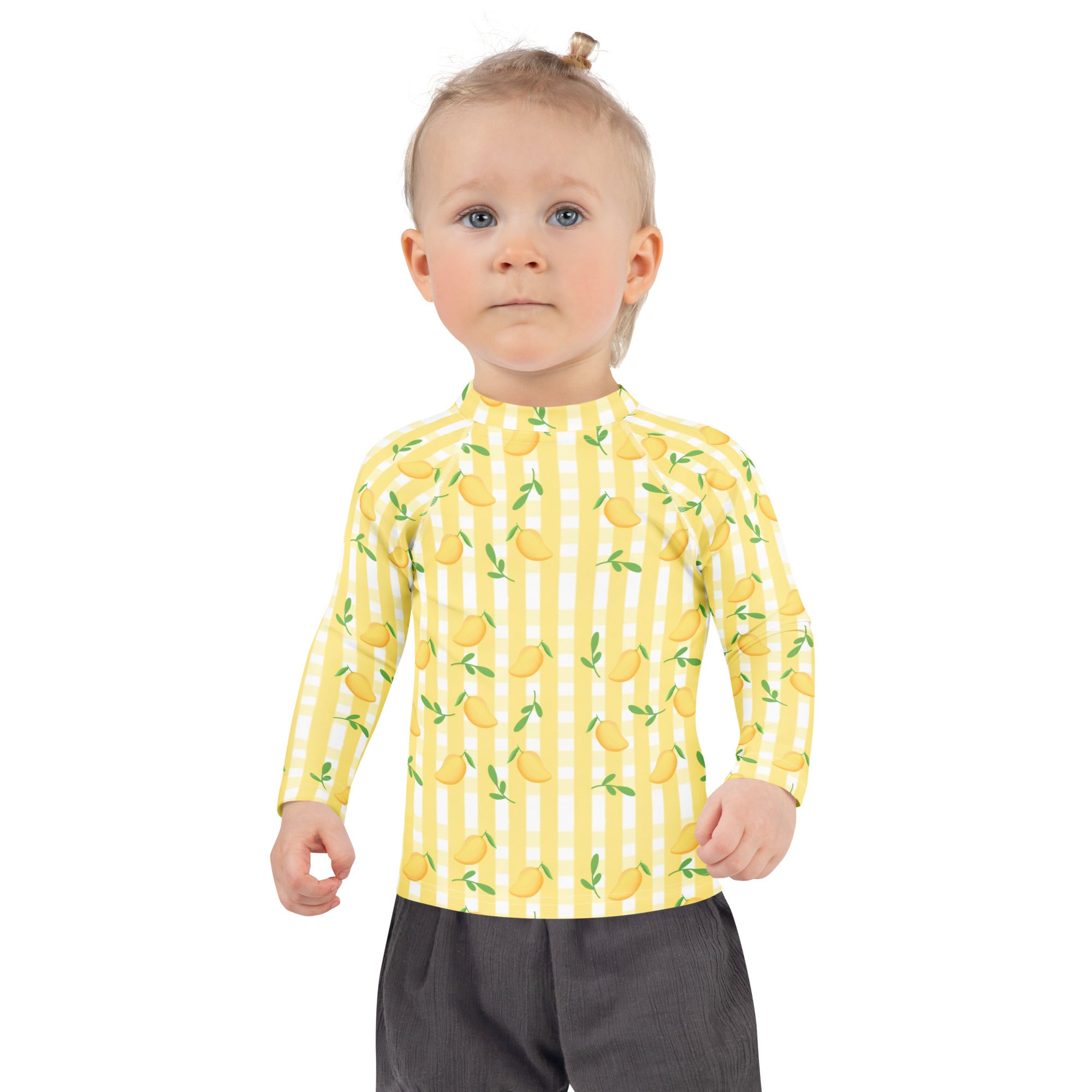 Kids Sunny Lemon Stripe Long Sleeve Rash Guard Swim Shirt – Buttery Soft, Sun Safe UPF 50+ Protection, Quick Dry & 4-Way Stretch Comfort