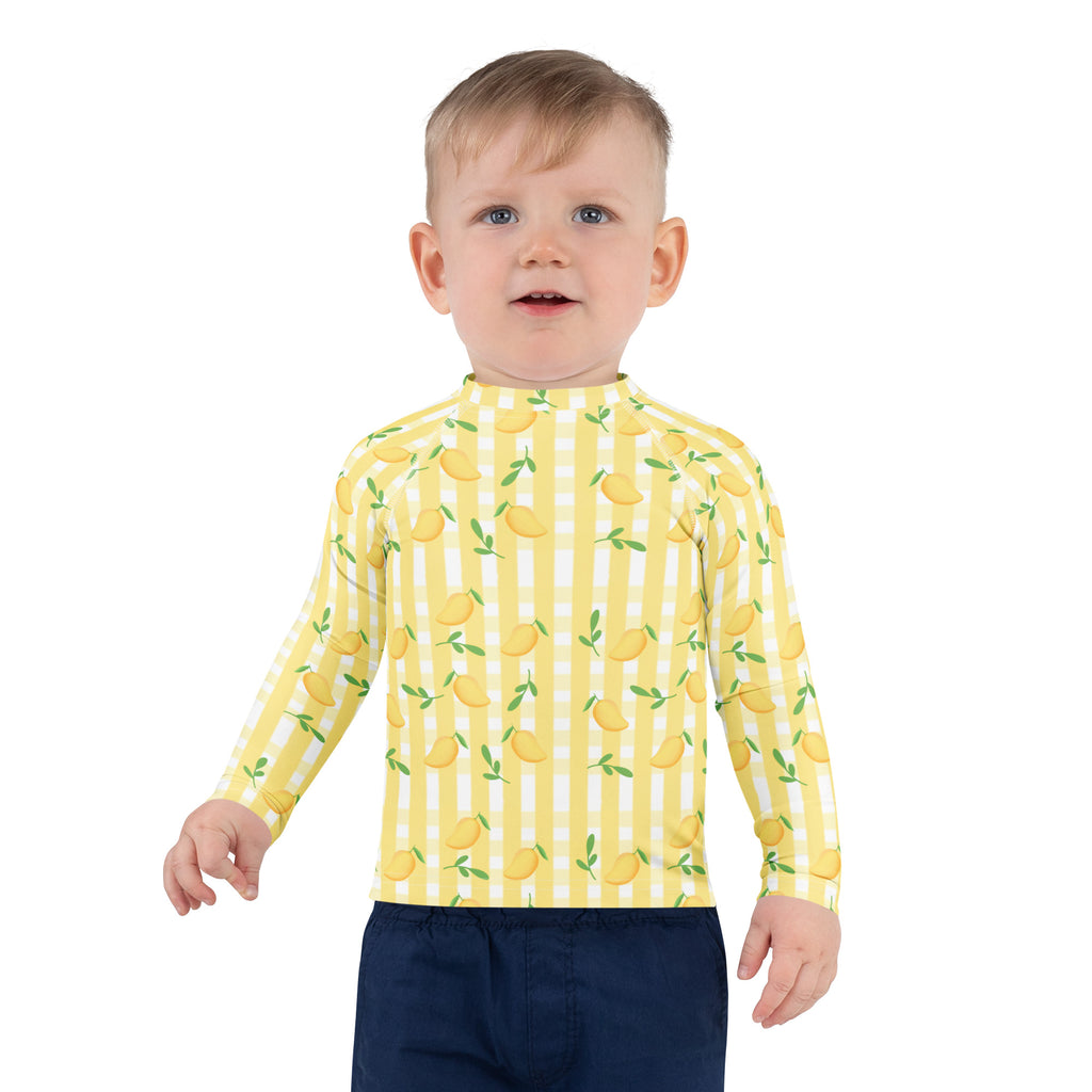 Kids Sunny Lemon Stripe Long Sleeve Rash Guard Swim Shirt – Buttery Soft, Sun Safe UPF 50+ Protection, Quick Dry & 4-Way Stretch Comfort