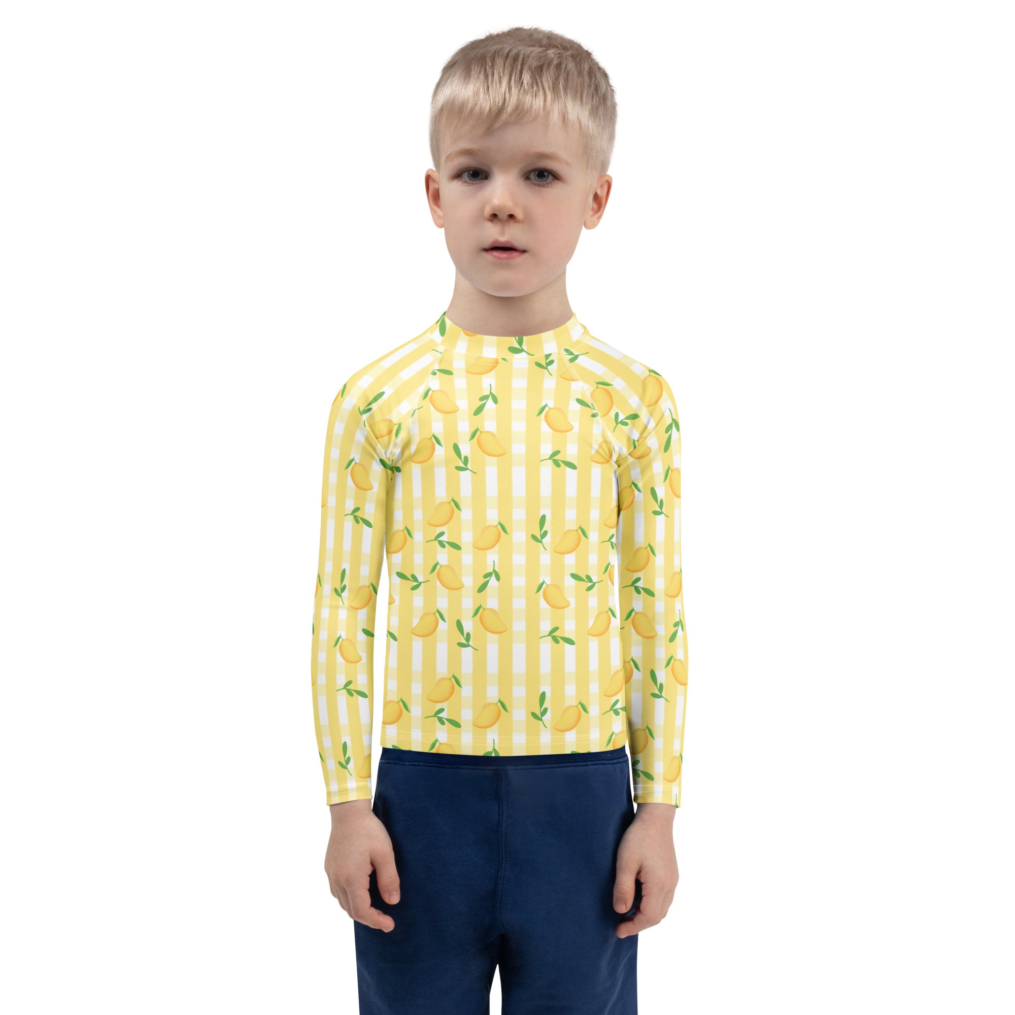 Kids Sunny Lemon Stripe Long Sleeve Rash Guard Swim Shirt – Buttery Soft, Sun Safe UPF 50+ Protection, Quick Dry & 4-Way Stretch Comfort