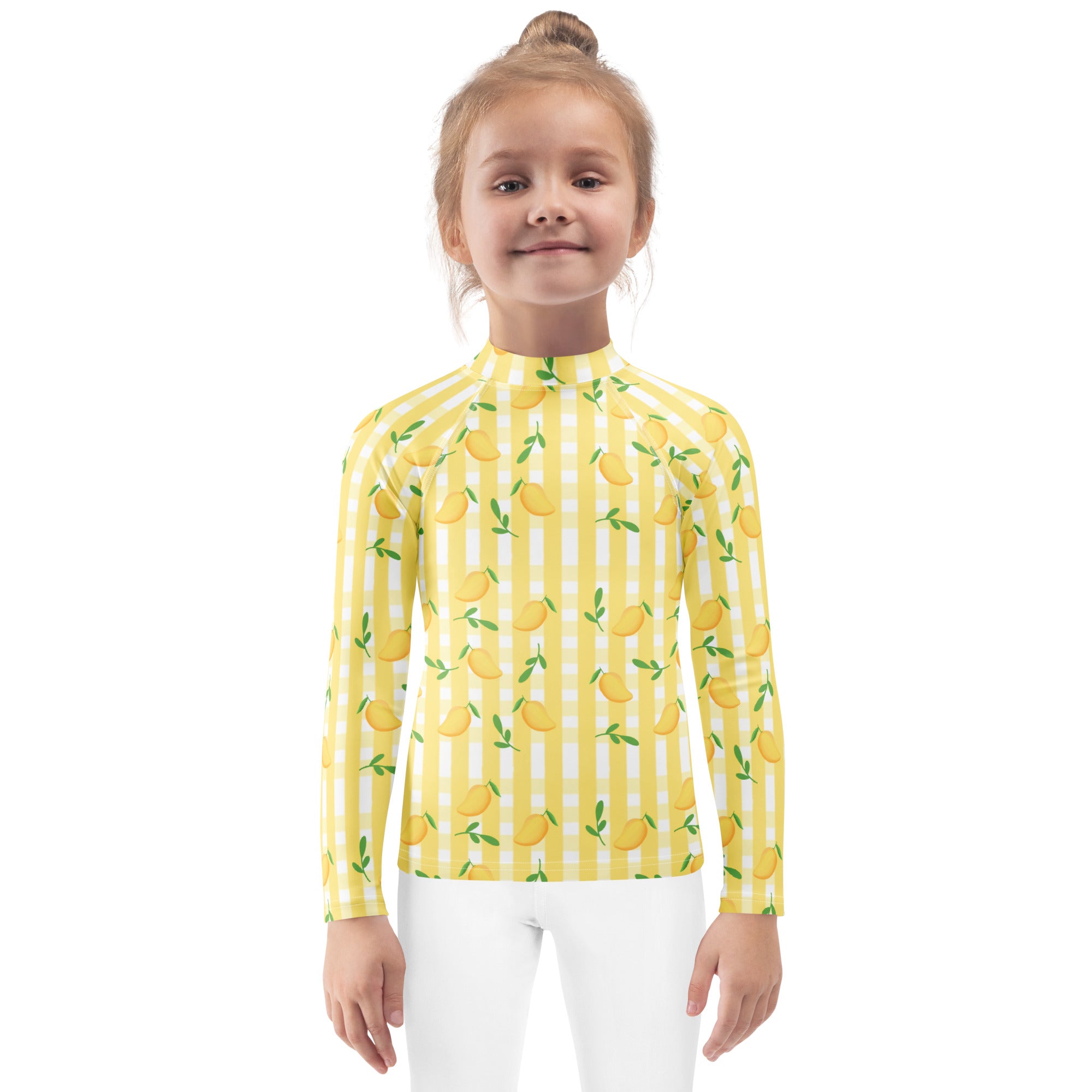 Kids Sunny Lemon Stripe Long Sleeve Rash Guard Swim Shirt – Buttery Soft, Sun Safe UPF 50+ Protection, Quick Dry & 4-Way Stretch Comfort