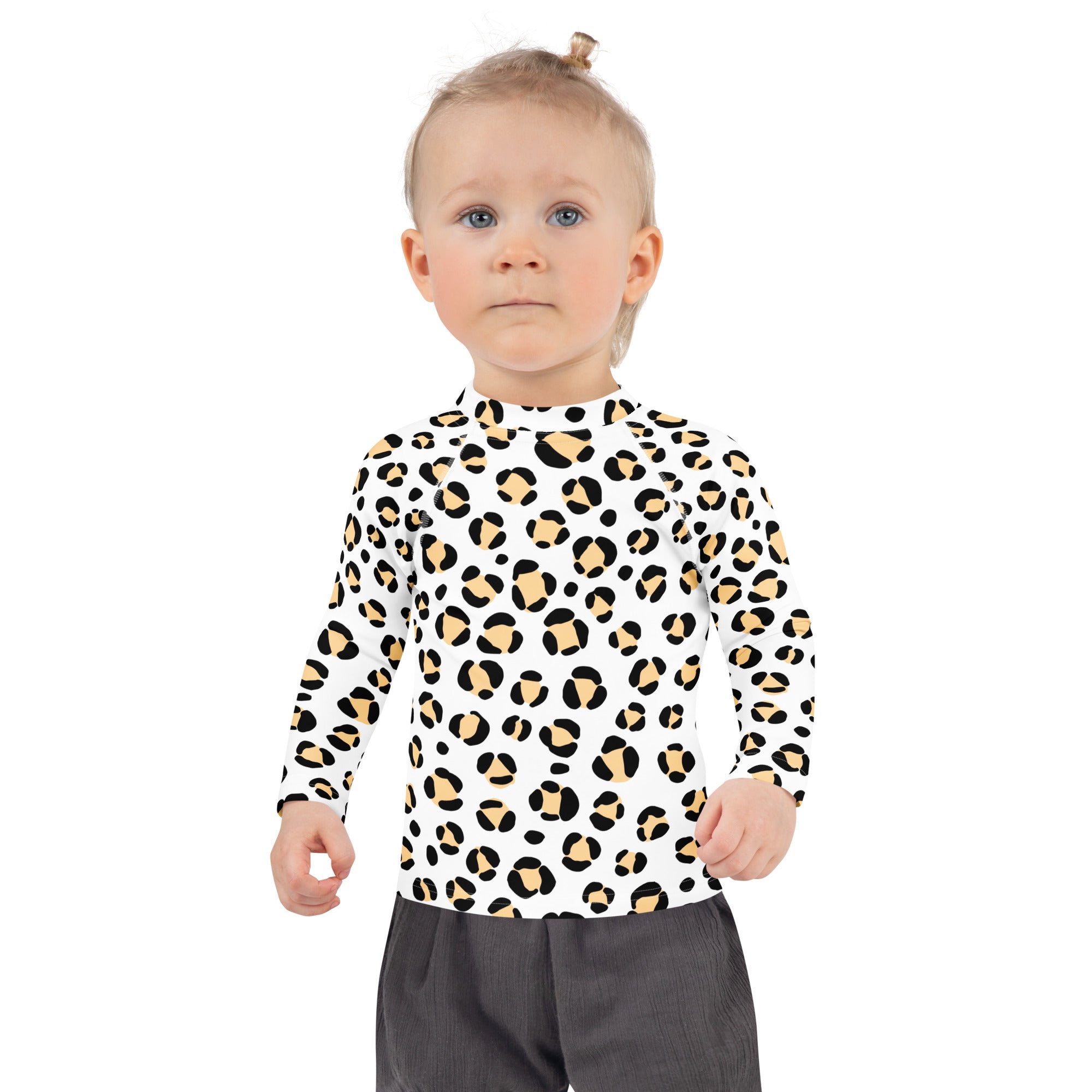 Kids Yellow Snow Leopard Long Sleeve Rash Guard Swim Shirt – Buttery Soft, Sun Safe UPF 50+ Protection, Quick Dry & 4-Way Stretch Comfort