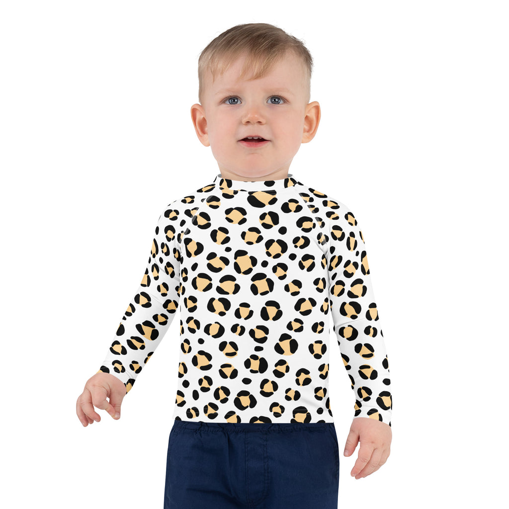 Kids Yellow Snow Leopard Long Sleeve Rash Guard Swim Shirt – Buttery Soft, Sun Safe UPF 50+ Protection, Quick Dry & 4-Way Stretch Comfort