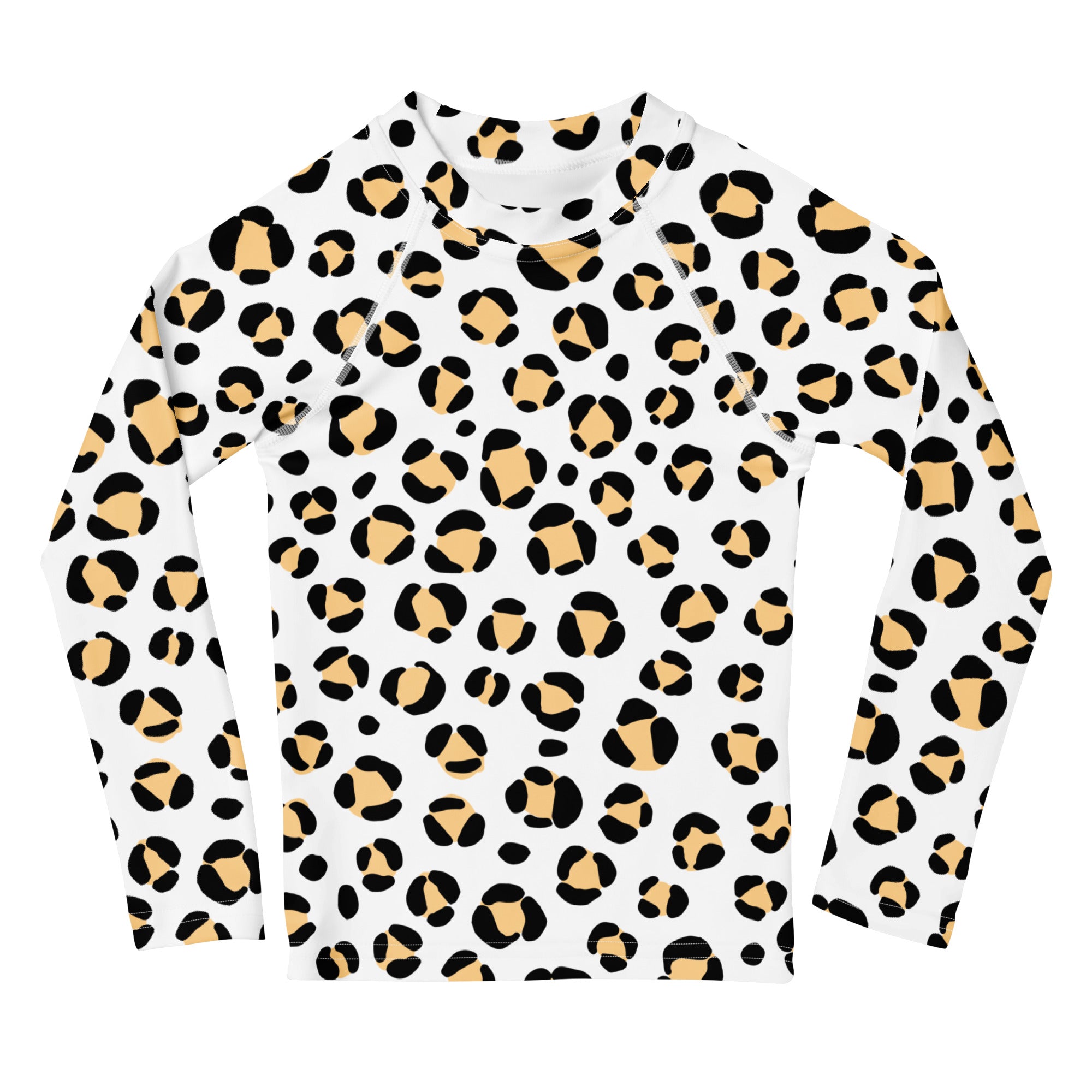 Kids Yellow Snow Leopard Long Sleeve Rash Guard Swim Shirt – Buttery Soft, Sun Safe UPF 50+ Protection, Quick Dry & 4-Way Stretch Comfort