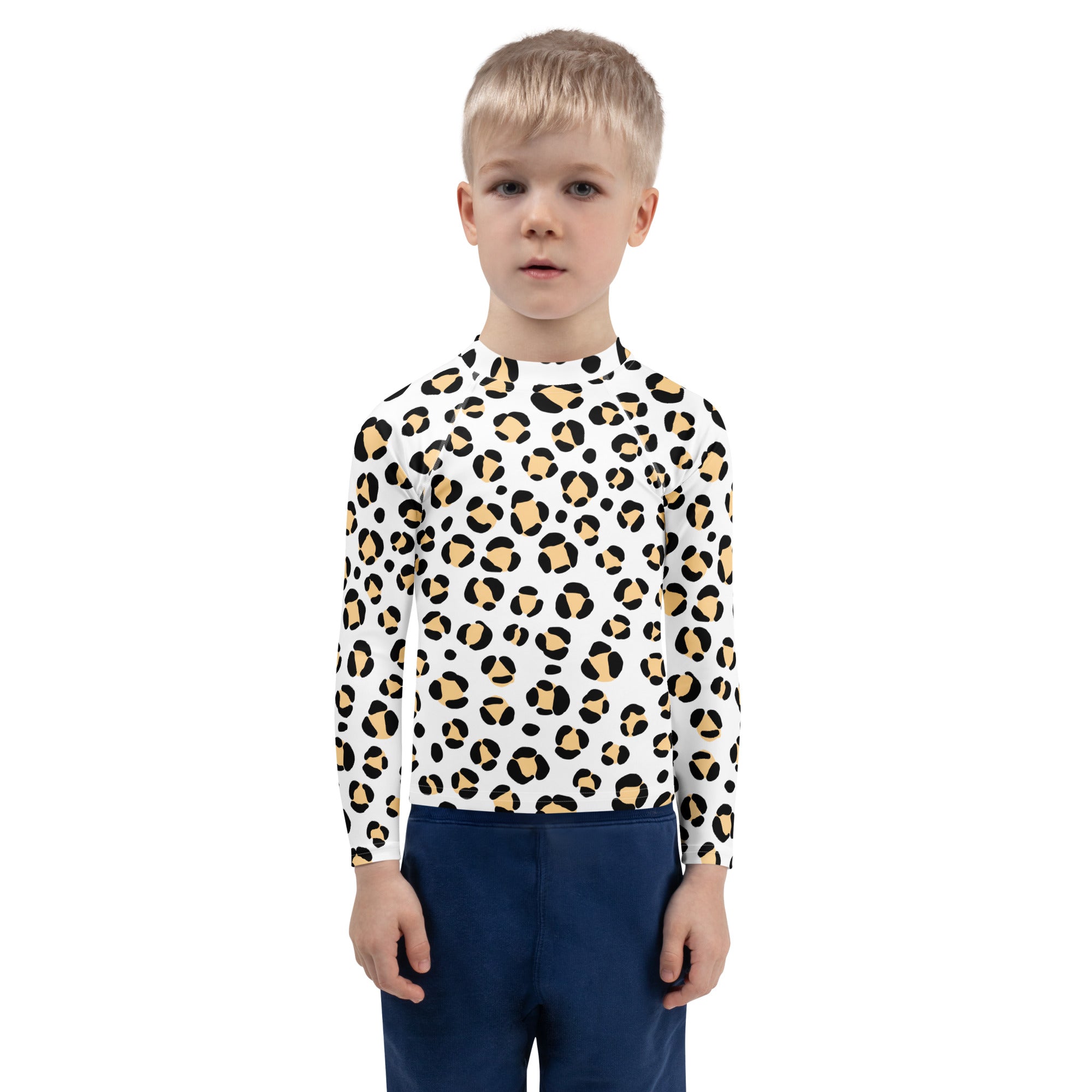 Kids Yellow Snow Leopard Long Sleeve Rash Guard Swim Shirt – Buttery Soft, Sun Safe UPF 50+ Protection, Quick Dry & 4-Way Stretch Comfort