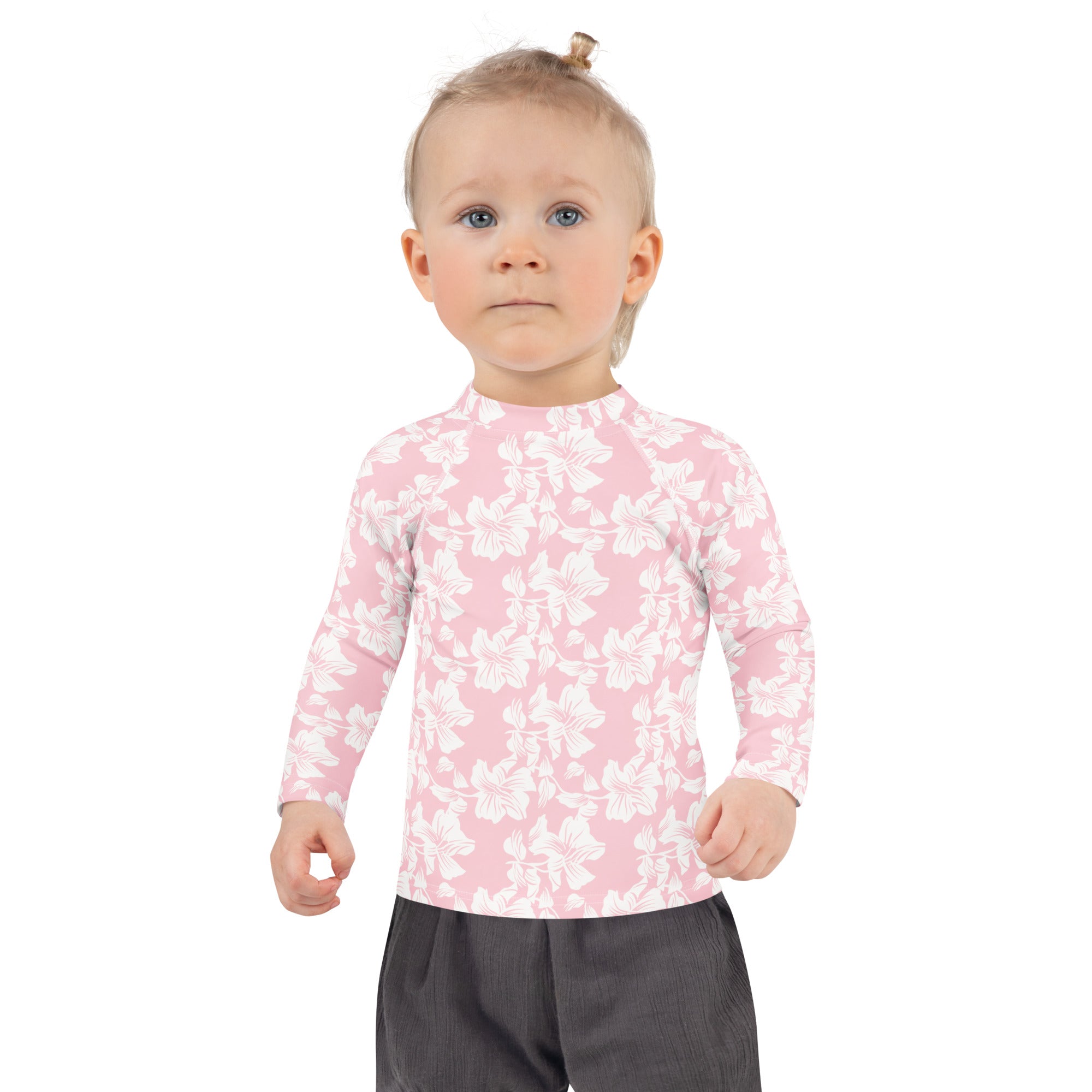 Girls Pink Tropical Hibiscus Long Sleeve Rash Guard Swim Shirt – Buttery Soft, Sun Safe UPF 50+ Protection, Quick Dry & 4-Way Stretch Comfort
