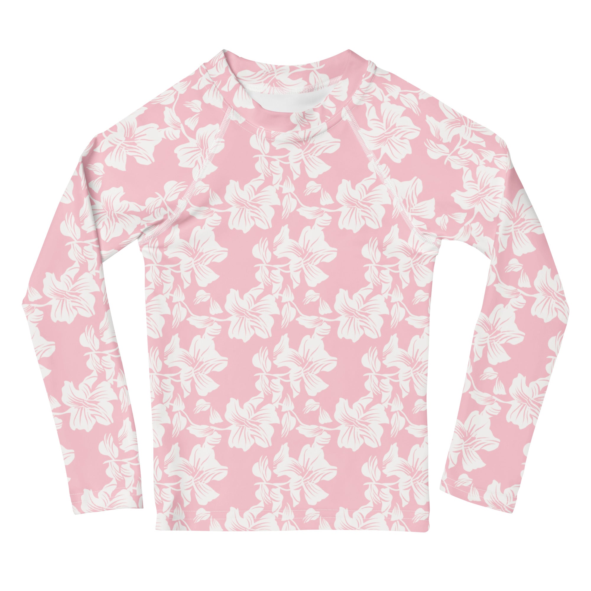 Girls Pink Tropical Hibiscus Long Sleeve Rash Guard Swim Shirt – Buttery Soft, Sun Safe UPF 50+ Protection, Quick Dry & 4-Way Stretch Comfort