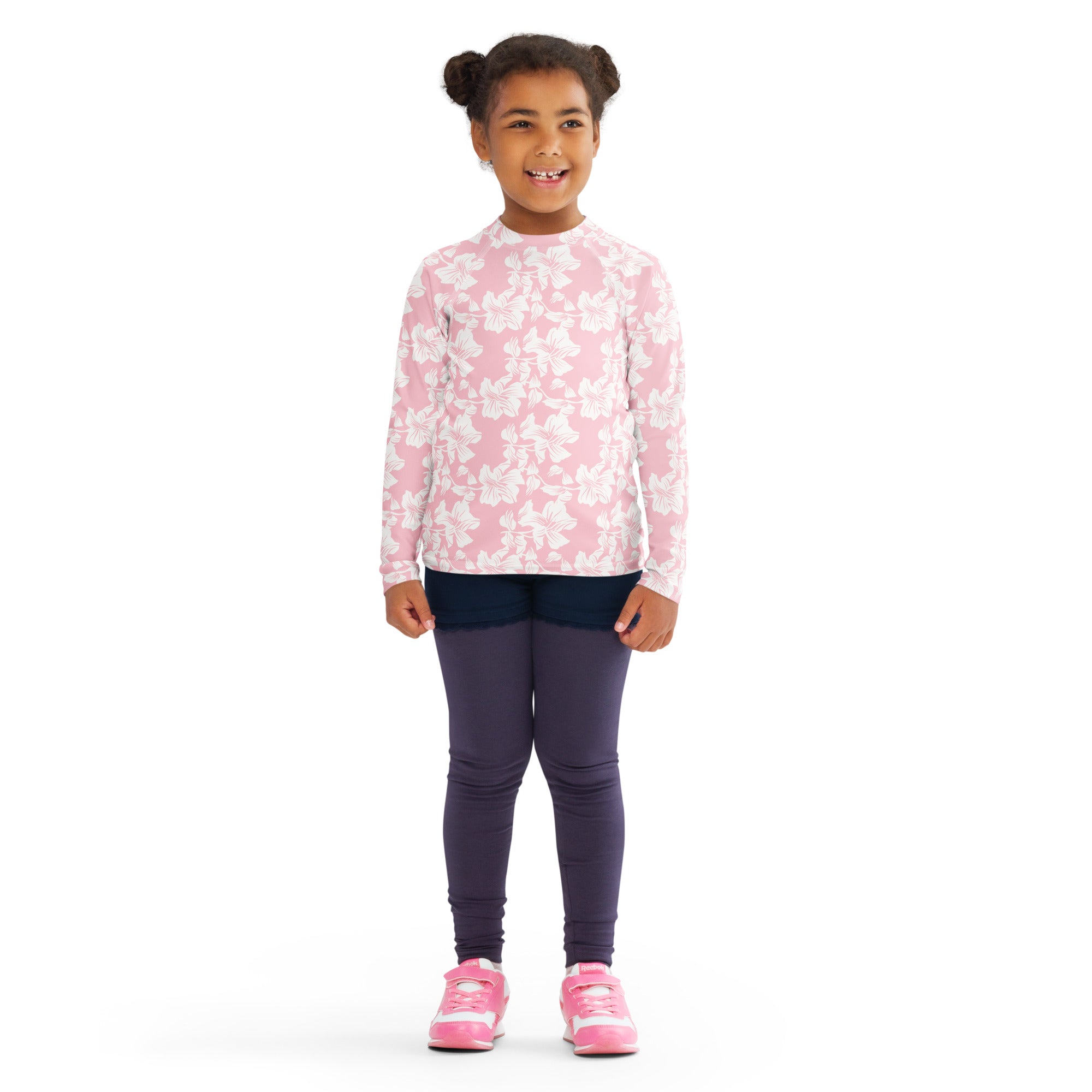 Girls Pink Tropical Hibiscus Long Sleeve Rash Guard Swim Shirt – Buttery Soft, Sun Safe UPF 50+ Protection, Quick Dry & 4-Way Stretch Comfort
