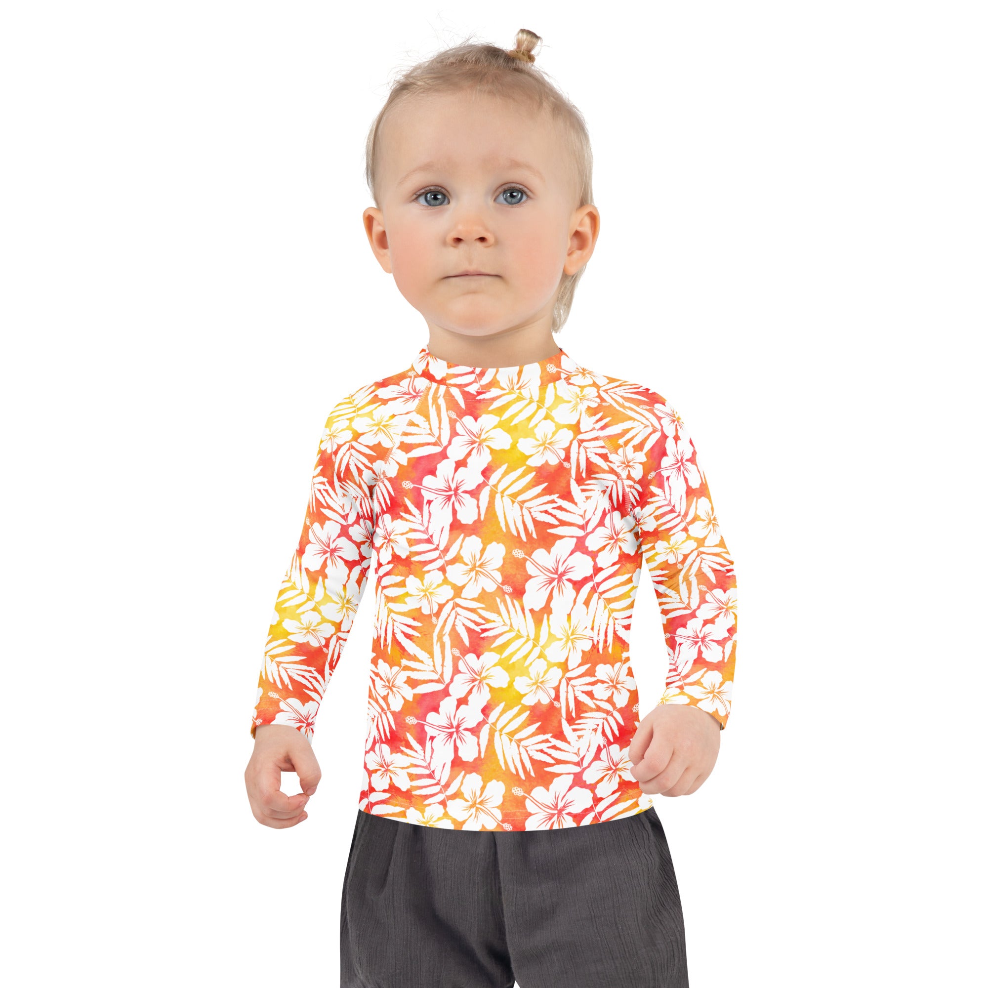 Kids Tropical Sunset Long Sleeve Rash Guard Swim Shirt – Buttery Soft, Sun Safe UPF 50+ Protection, Quick Dry & 4-Way Stretch Comfort