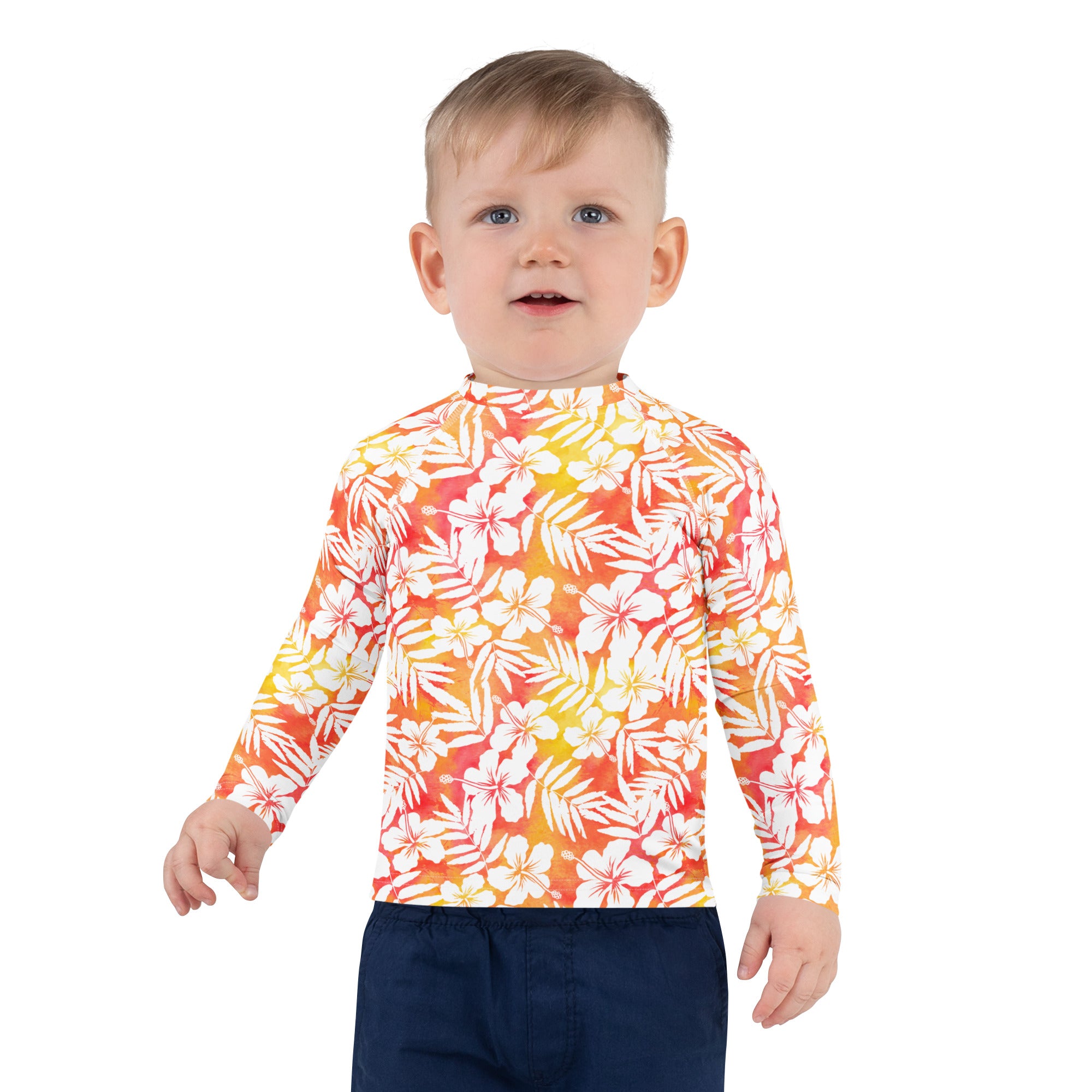 Kids Tropical Sunset Long Sleeve Rash Guard Swim Shirt – Buttery Soft, Sun Safe UPF 50+ Protection, Quick Dry & 4-Way Stretch Comfort