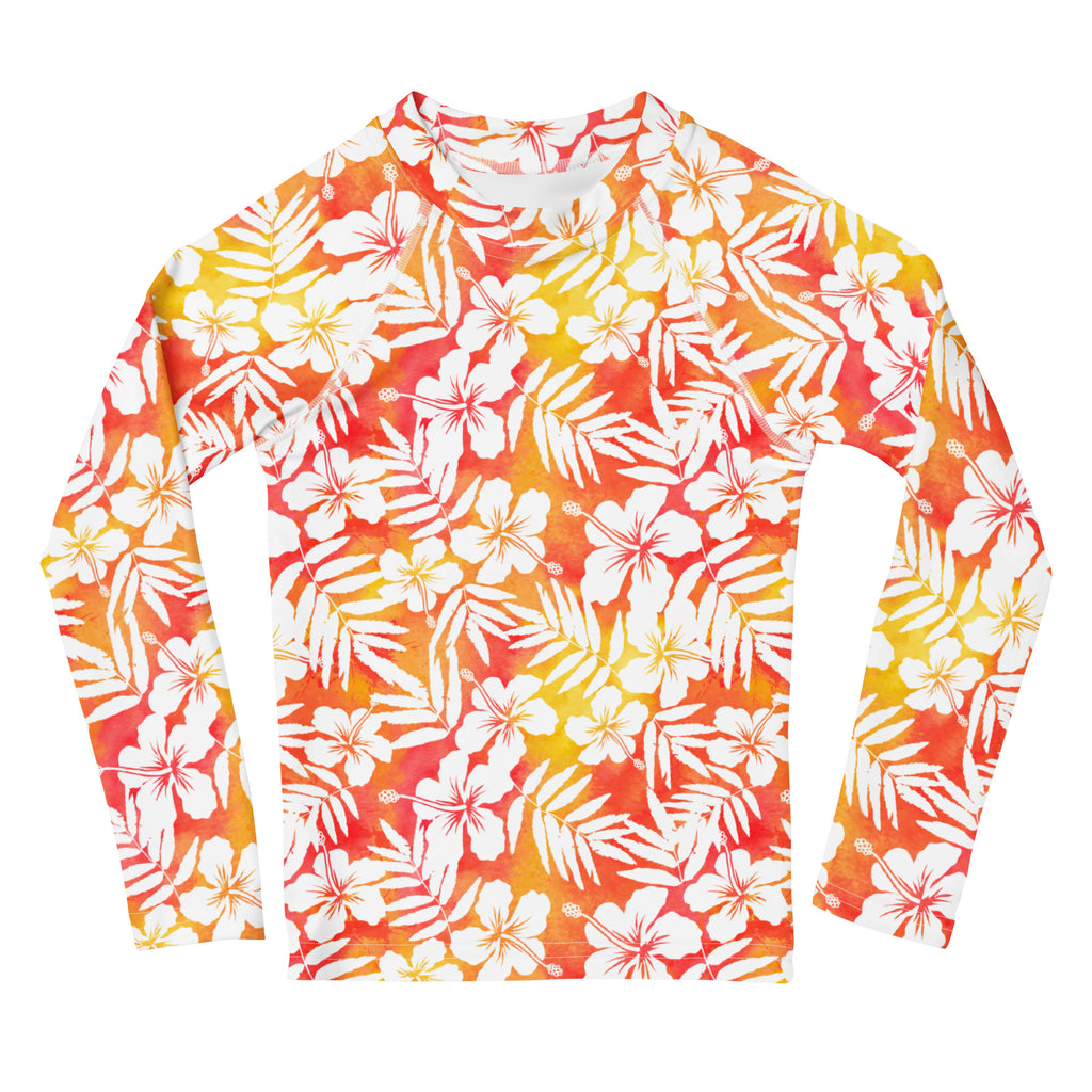 Kids Tropical Sunset Long Sleeve Rash Guard Swim Shirt – Buttery Soft, Sun Safe UPF 50+ Protection, Quick Dry & 4-Way Stretch Comfort