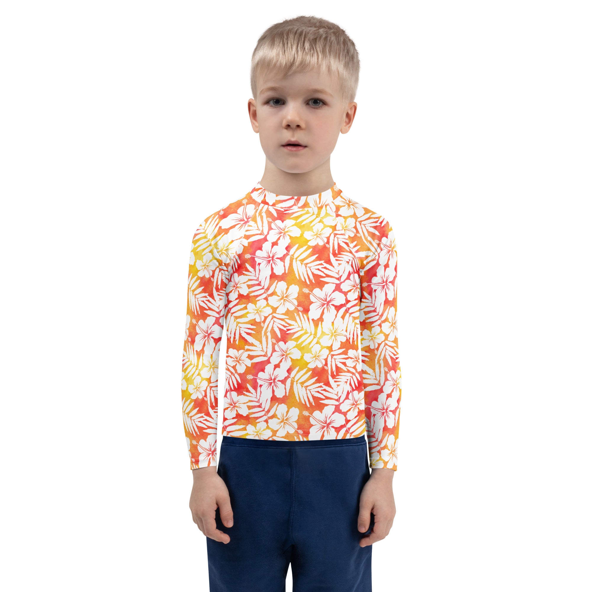 Kids Tropical Sunset Long Sleeve Rash Guard Swim Shirt – Buttery Soft, Sun Safe UPF 50+ Protection, Quick Dry & 4-Way Stretch Comfort