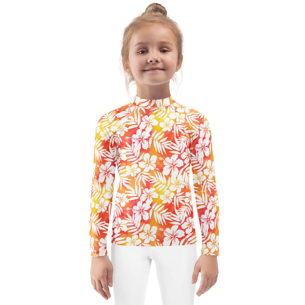 Kids Tropical Sunset Long Sleeve Rash Guard Swim Shirt – Buttery Soft, Sun Safe UPF 50+ Protection, Quick Dry & 4-Way Stretch Comfort