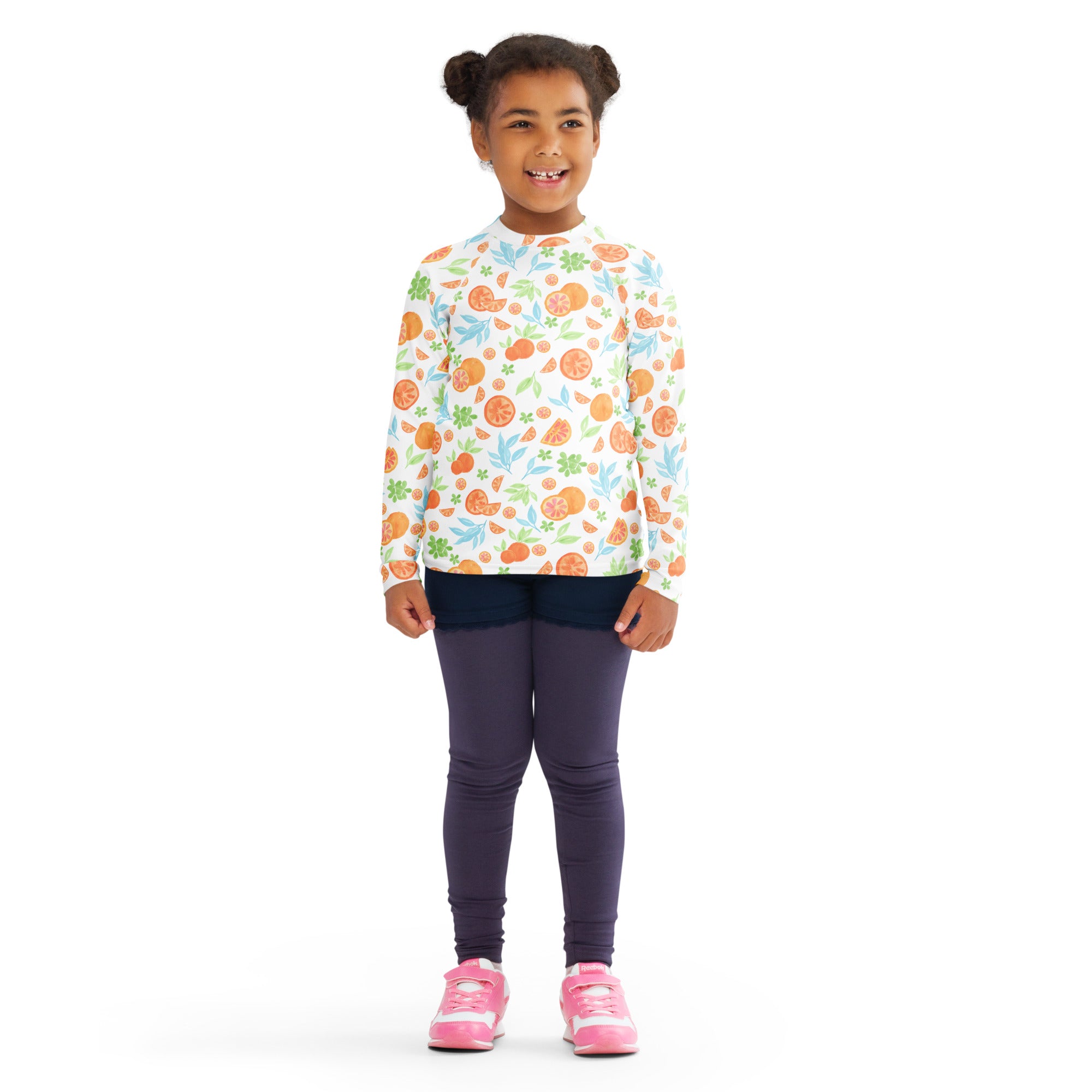 Kids Watercolor Citrus Orange Long Sleeve Rash Guard Swim Shirt – Buttery Soft, Sun Safe UPF 50+ Protection, Quick Dry & 4-Way Stretch Comfort