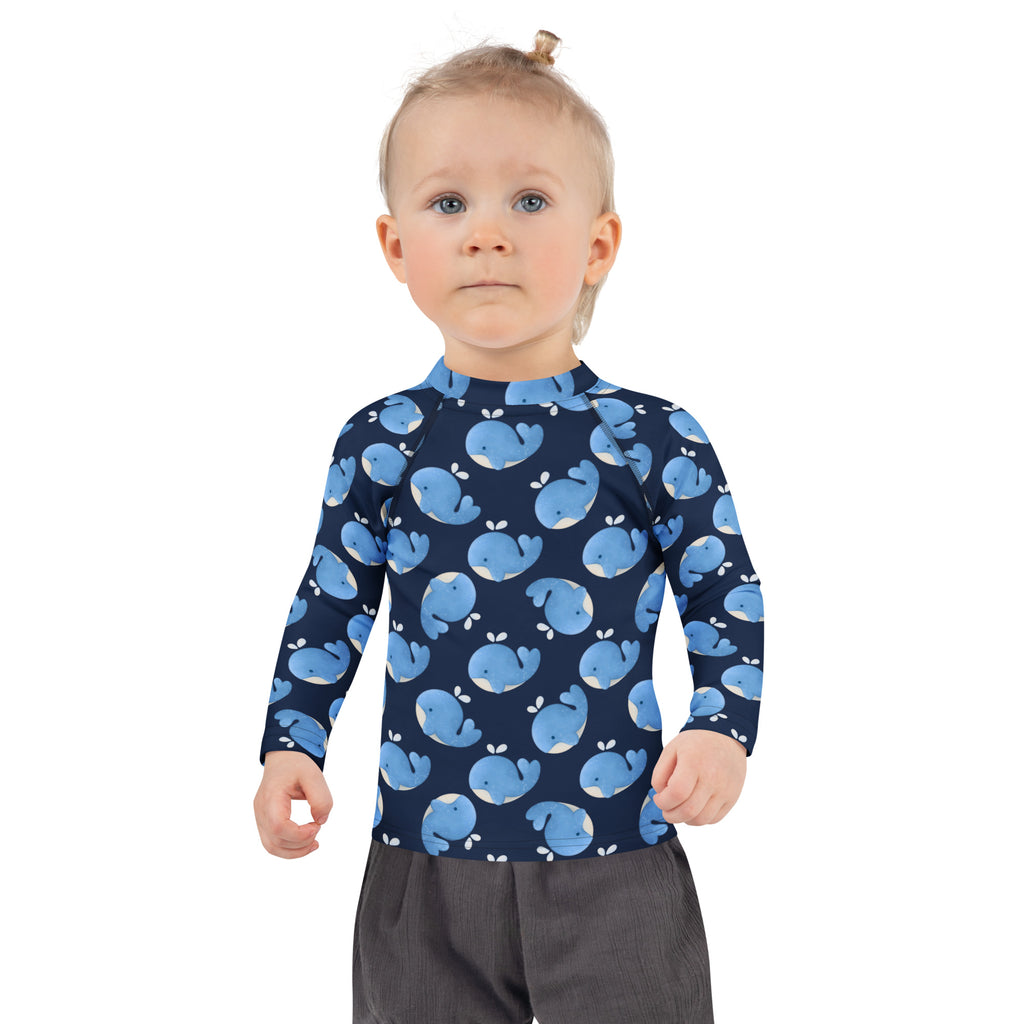Kids Blue Whale Long Sleeve Rash Guard Swim Shirt – Buttery Soft, Sun Safe UPF 50+ Protection, Quick Dry & 4-Way Stretch Comfort