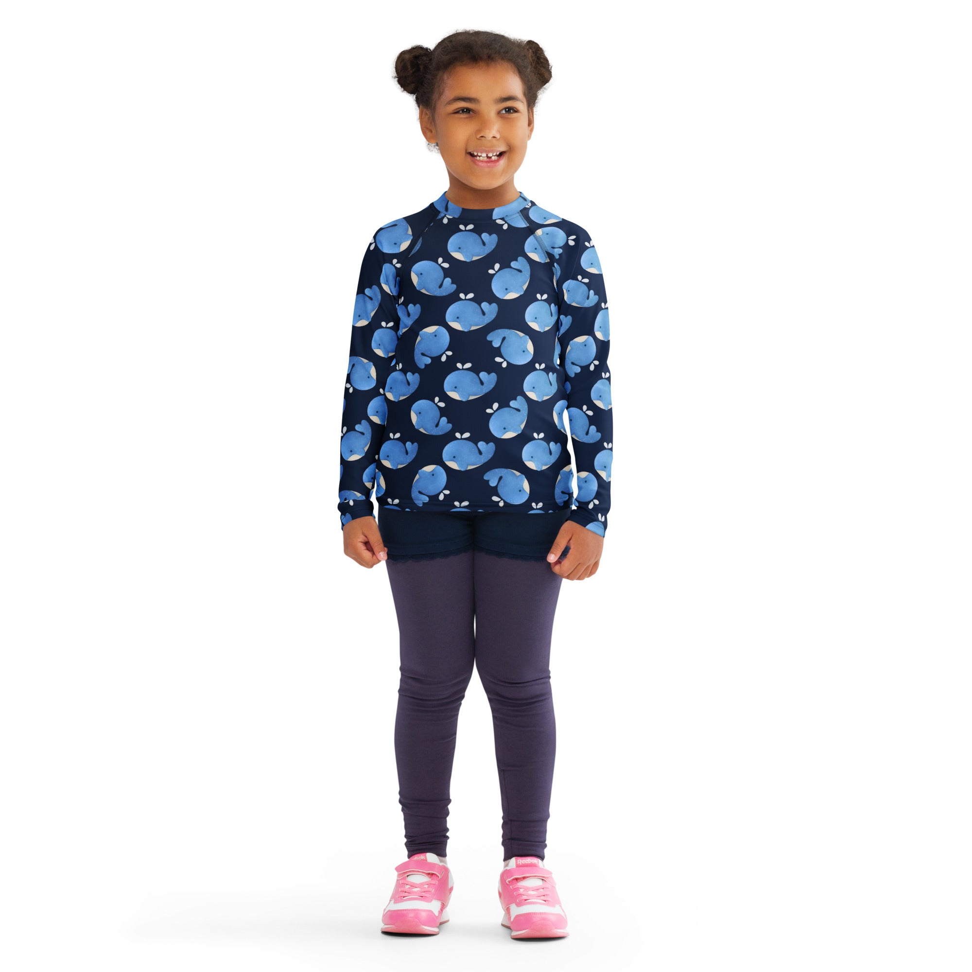 Kids Blue Whale Long Sleeve Rash Guard Swim Shirt – Buttery Soft, Sun Safe UPF 50+ Protection, Quick Dry & 4-Way Stretch Comfort