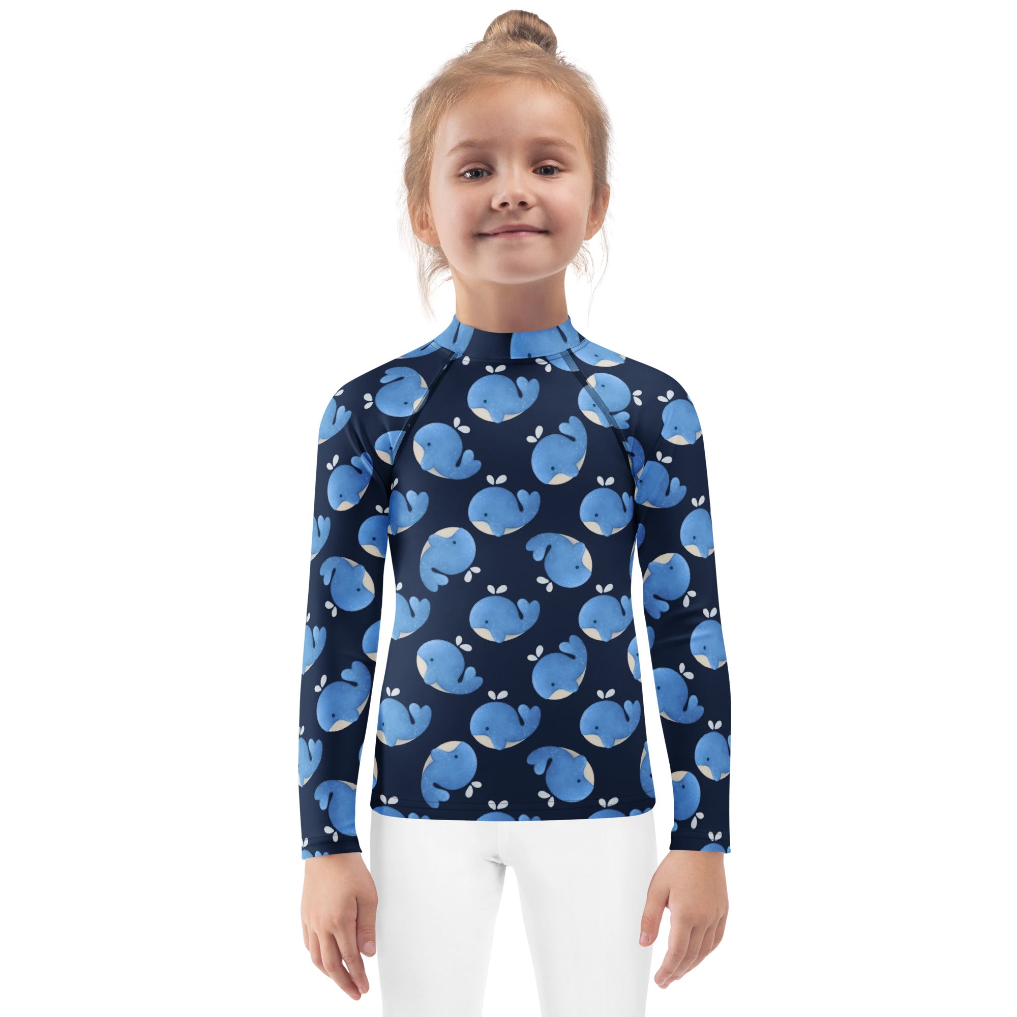 Kids Blue Whale Long Sleeve Rash Guard Swim Shirt – Buttery Soft, Sun Safe UPF 50+ Protection, Quick Dry & 4-Way Stretch Comfort