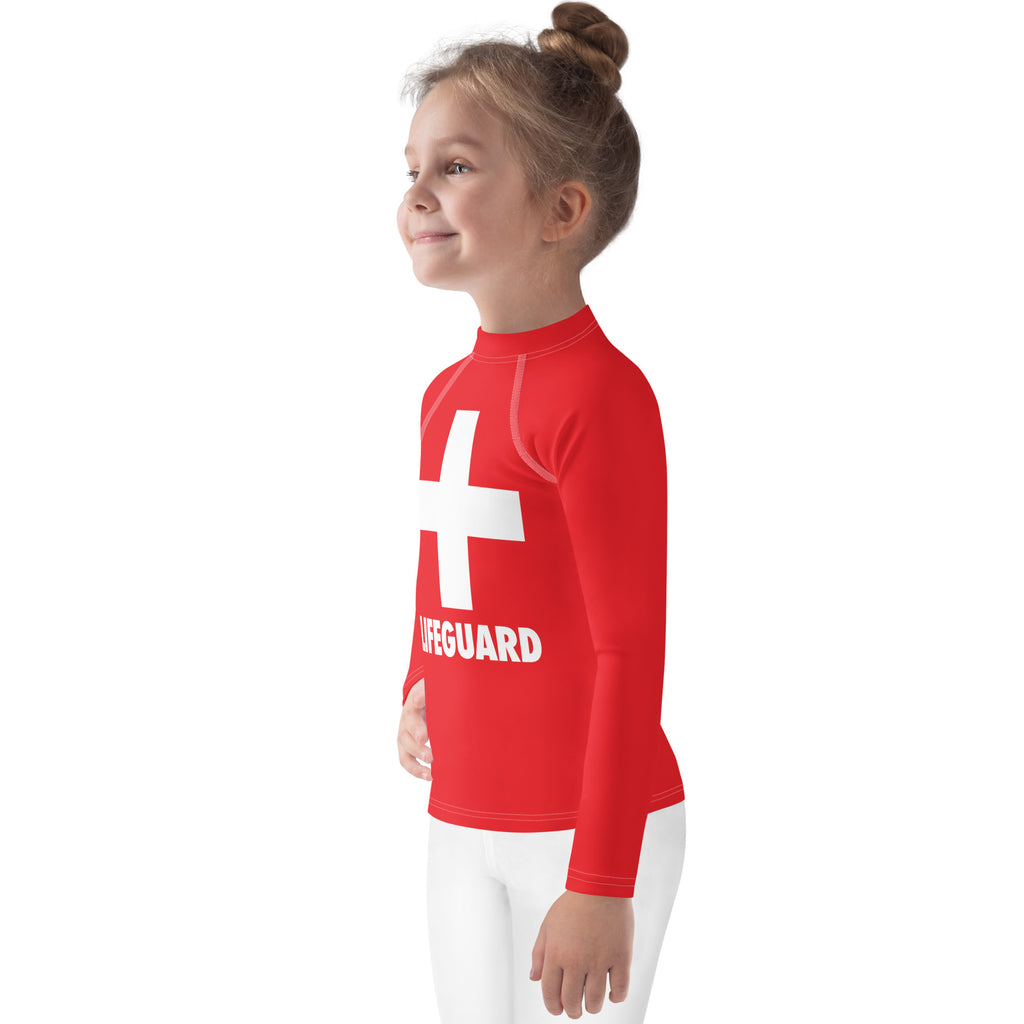 Kids Lifeguard Long Sleeve Rash Guard Swim Shirt With UPF 50+
