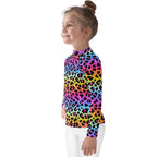 Girls Rainbow Cheetah Long Sleeve Rash Guard Swim Shirt - UPF 50+