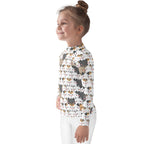 Girls Kawaii Cat Face Long Sleeve Rash Guard Swim Shirt With UPF 50+
