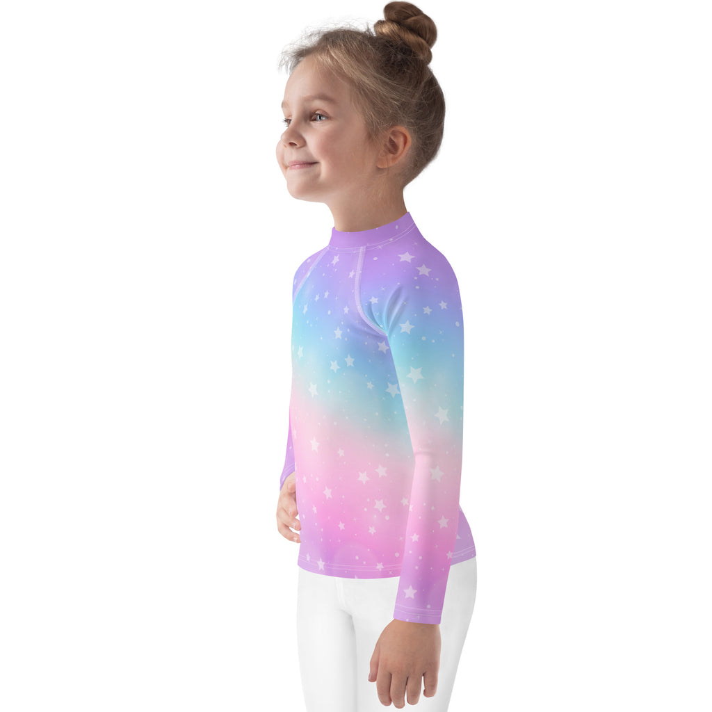 Girls Rainbow Stars Long Sleeve Rash Guard Swim Shirt With UPF 50+