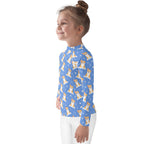 Kids Blue Corgi Dog Long Sleeve Rash Guard Swim Shirt With UPF 50+