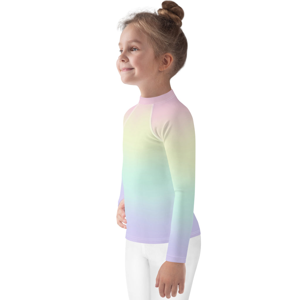 Girls Pastel Rainbow Long Sleeve Rash Guard Swim Shirt With UPF 50+