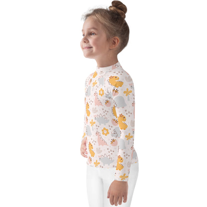 Girls Floral Dinosaur Long Sleeve Rash Guard Swim Shirt With UPF 50+
