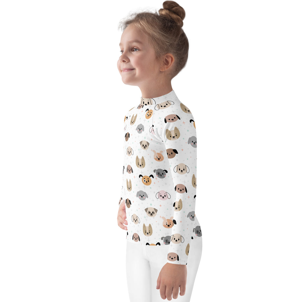 Kids Dog Face Long Sleeve Rash Guard Swim Shirt With UPF 50+