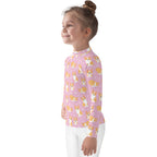 Girls Pink Corgi Long Sleeve Rash Guard Swim Shirt With UPF 50+
