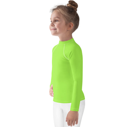 Kids Lime Green Long Sleeve Rash Guard Swim Shirt With UPF 50+