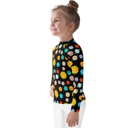 Kids Solar System Long Sleeve Rash Guard Swim Shirt With UPF 50+