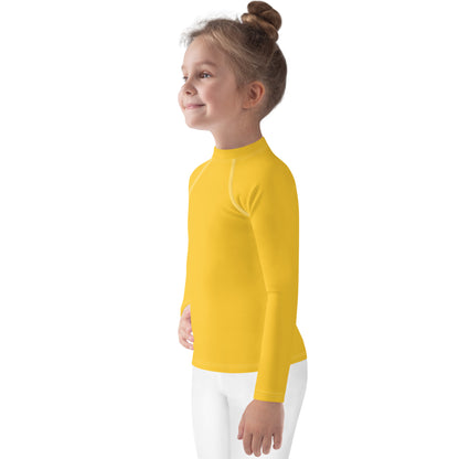 Kids Yellow Long Sleeve Rash Guard Swim Shirt With UPF 50+