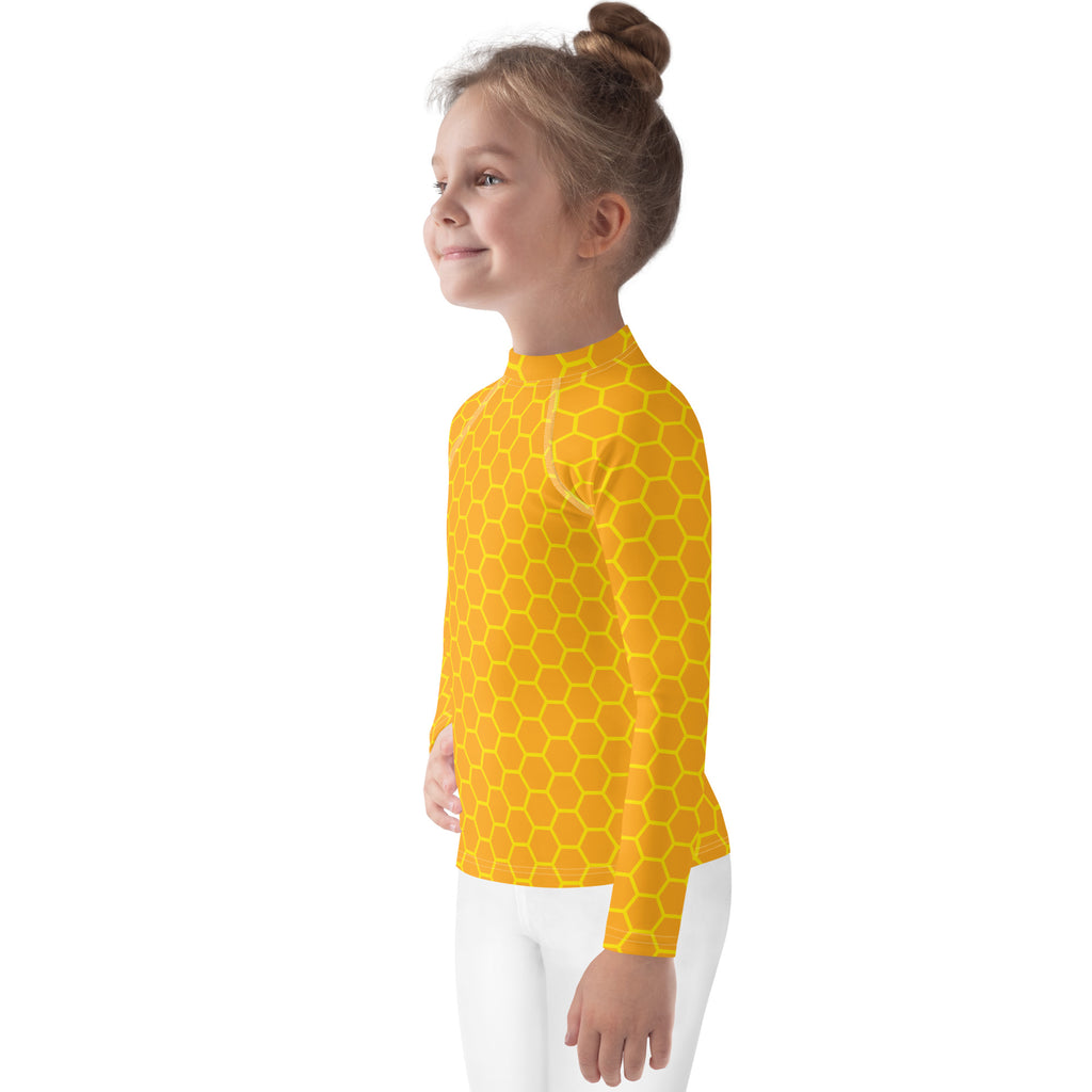 Kids Honeycomb Long Sleeve Rash Guard Swim Shirt With UPF 50+