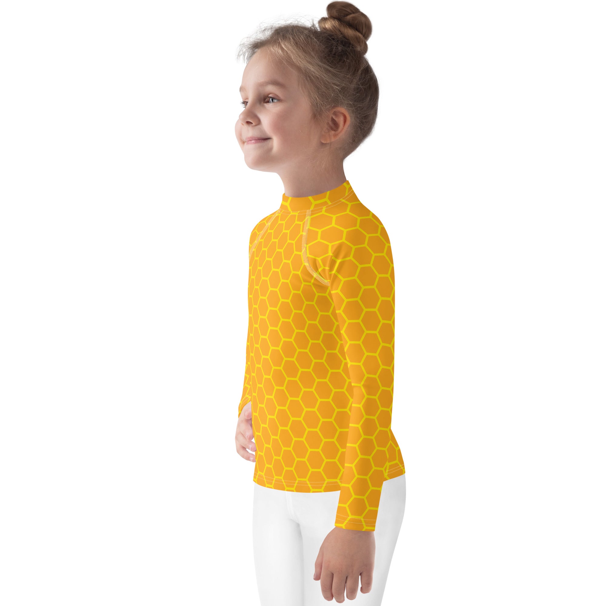 Kids Honeycomb Long Sleeve Rash Guard Swim Shirt With UPF 50+