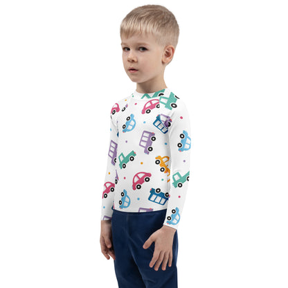 Kids Colorful Cars Long Sleeve Rash Guard Swim Shirt With UPF 50+