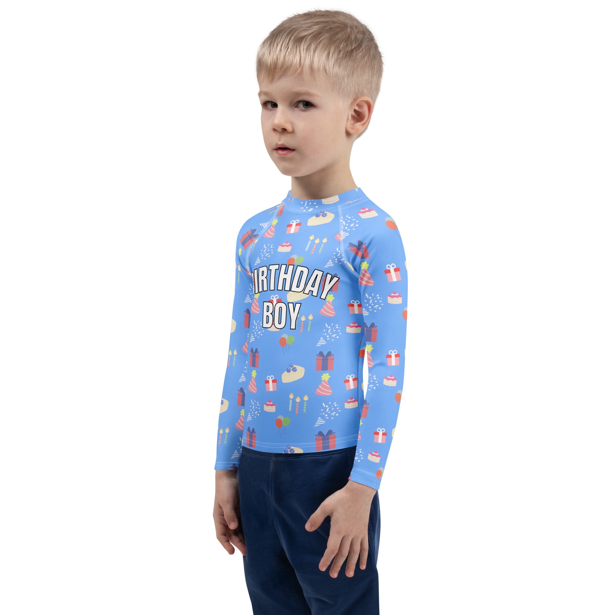 Birthday Party 'Birthday Boy' Long Sleeve Rash Guard Swim Shirt With UPF 50+