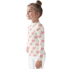 Girls Pink Axolotl Long Sleeve Rash Guard Swim Shirt With UPF 50+