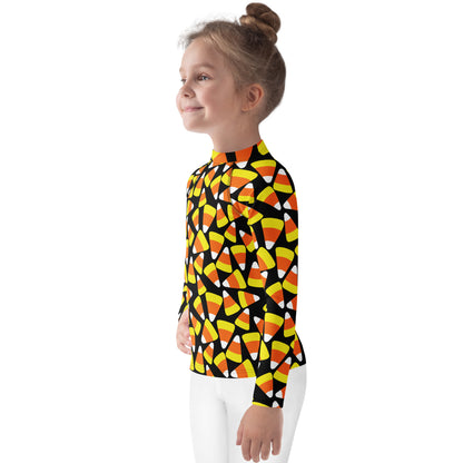Kids Candy Corn Halloween Long Sleeve Rash Guard Swim Shirt With UPF 50+