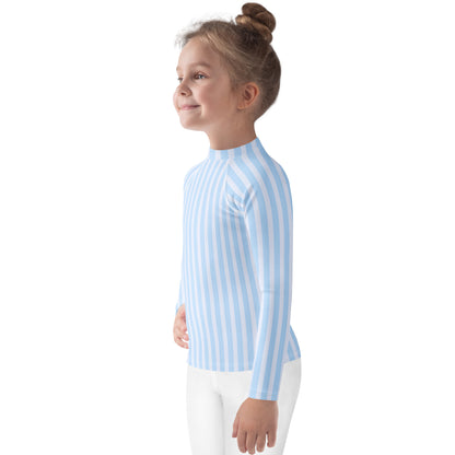 Kids Blue Striped Long Sleeve Rash Guard Swim Shirt With UPF 50+