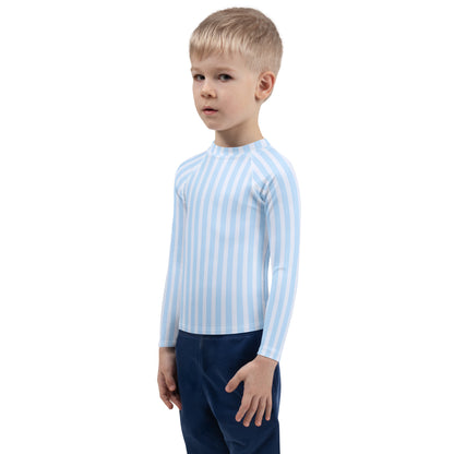 Kids Blue Striped Long Sleeve Rash Guard Swim Shirt With UPF 50+