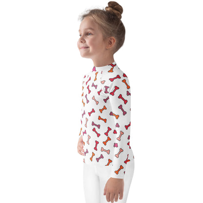 Kids Dog Bone Long Sleeve Rash Guard Swim Shirt With UPF 50+