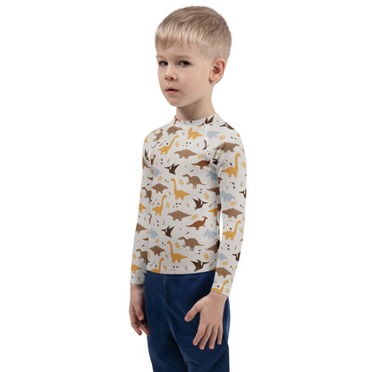 Kids Dinosaur Long Sleeve Rash Guard Swim Shirt With UPF 50+