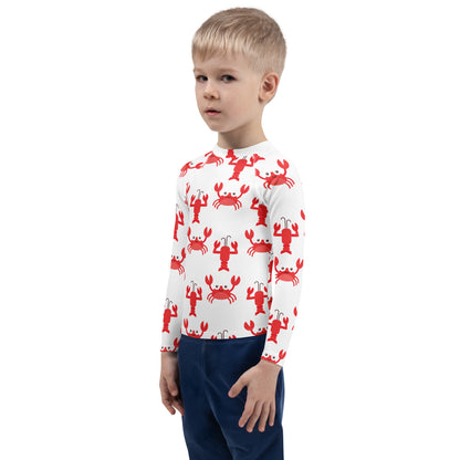 Kids Red Crab & Lobster Long Sleeve Rash Guard Swim Shirt With UPF 50+